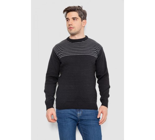Светр чоловічий в смужку, колір чорний, 161R1029