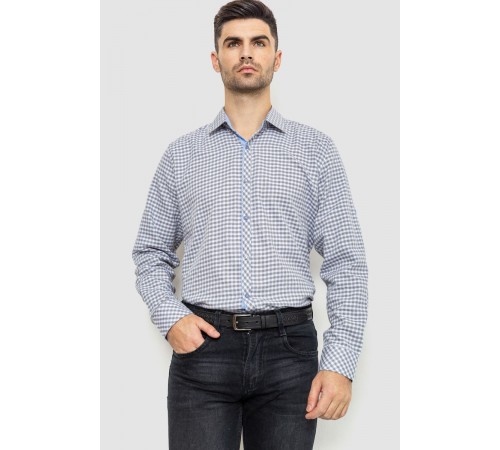 Сорочка чоловіча в клеку байкова, колір сіро-білий, 214R39-33-007