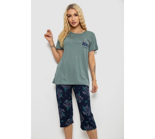 Піжама жіноча з принтом, колір оливковий, 243R10302
