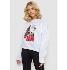 Батник жіночий на флісі з новорічним принтом, колір білий, 241R4002