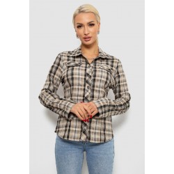 Рубашка женская в клетку, цвет бежевый, 230R064-1