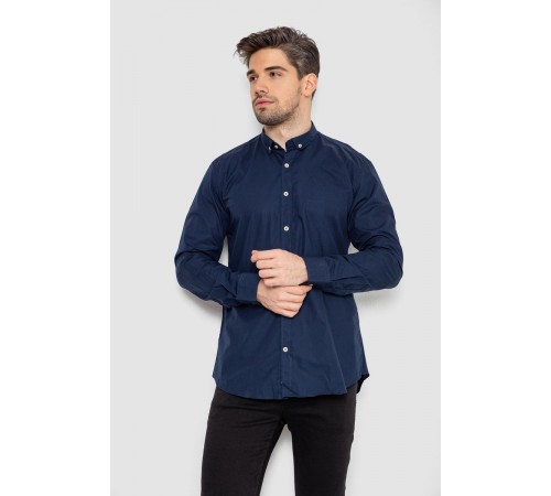 Рубашка мужская котоновая повседневная, цвет темно-синий, 247R425