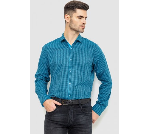 Сорочка чоловіча в клеку байкова, колір бірюзово-синій, 214R99-33-022