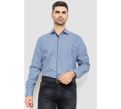 Сорочка чоловіча в клітинку байкова, колір синьо-білий, 214R115-35-193