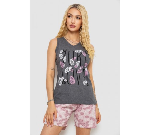 Піжама жіноча з принтом, колір сірий, 243R9624