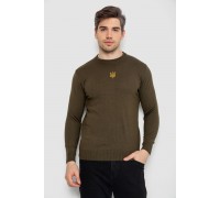 Светр чоловічий однотонний з вишивкою тризуб, колір хакі, 161R008