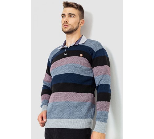 Светр-обманка чоловічий в смужку, колір синьо-чорний, 161R901-1