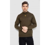 Свитер мужской однотонный с вышивкой трезубец, цвет хаки, 161R009