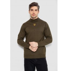 Светр чоловічий однотонний з вишивкою тризуб, колір хакі, 161R009
