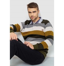Светр-обманка чоловічий в смужку, колір бежево-гірчичний, 161R901-1