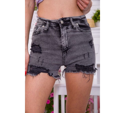 Джинсові жіночі шорти, сірого кольору рвані, 164R523