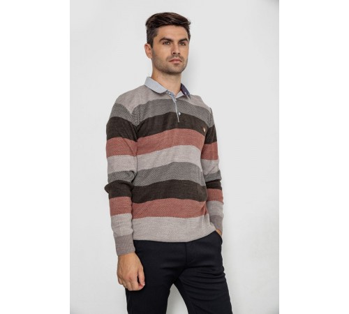 Светр-обманка чоловічий в смужку, колір коричнево-червоний, 161R901-1