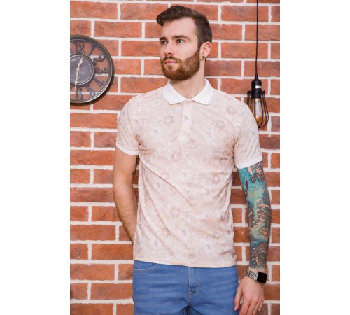 Чоловіче поло, в квітковий принт, бежевого кольору, 194R2120