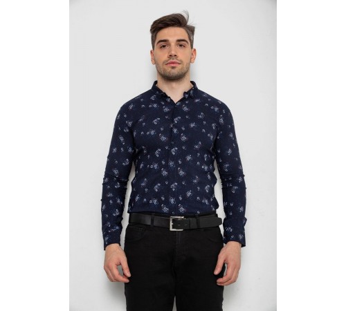 Сорочка чоловіча з принтом, колір темно-синій, 214R1043