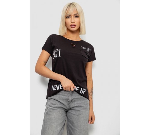 Футболка жіноча однотонна, колір чорний, 244R2214-6