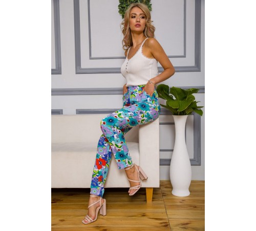 Жіночі штани на резинці, м'ятного кольору з узором, 172R076-1