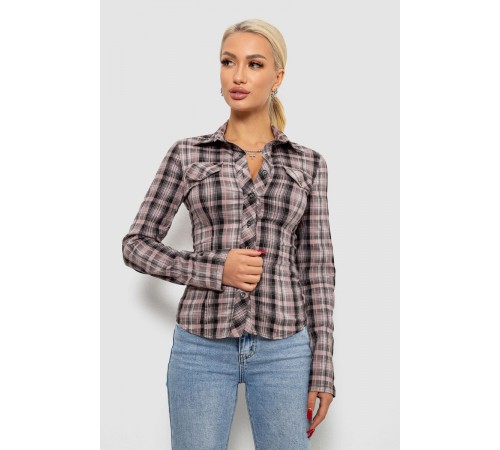 Рубашка женская в клетку, цвет темно-пудровый, 230R064-1