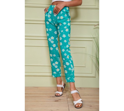 Женские бриджи на резинке, зеленого цвета в принт, 172R66