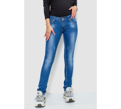 Джинси женские с потертостями, цвет синий, 244RKL3304