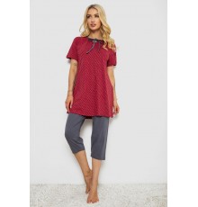 Піжама жіноча з принтом, колір бордовий, 243R10391