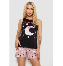 Піжама жіноча з принтом, колір чорний, 243R24514