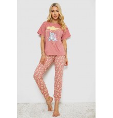 Піжама жіноча з принтом, колір пудровий, 243R15492