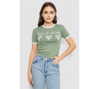 Футболка-топ жіноча з принтом, колір оливковий, 244R504