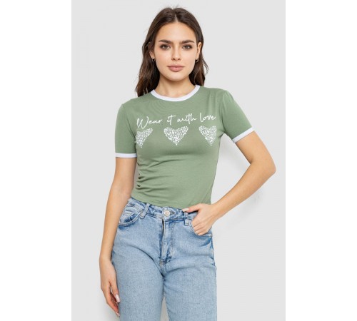 Футболка-топ жіноча з принтом, колір оливковий, 244R504