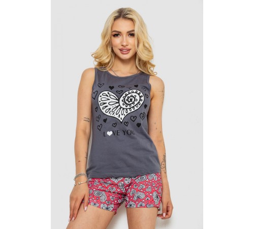 Піжама жіноча з принтом, колір сірий, 243R24513