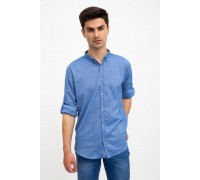 Стильная мужская рубашка, голубая с принтом, 511F016