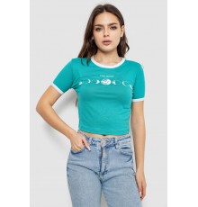 Футболка-топ женская с принтом, цвет бирюзовый, 244R614