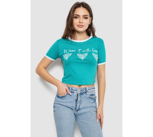 Футболка-топ женская с принтом, цвет бирюзовый, 244R504