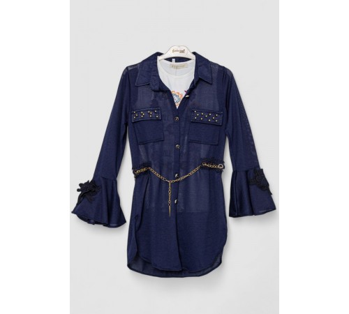 Сукня-сорочка в комплекті з майкою для дівчаток, колір темно-синій, 247R0495