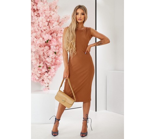 Сукня однотонна в рубчик, колір коричневий, 257R707