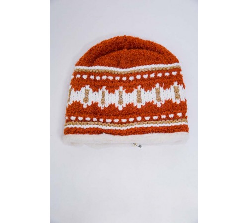 Дитяча шапка, теракотового кольору з узором, 167R7781