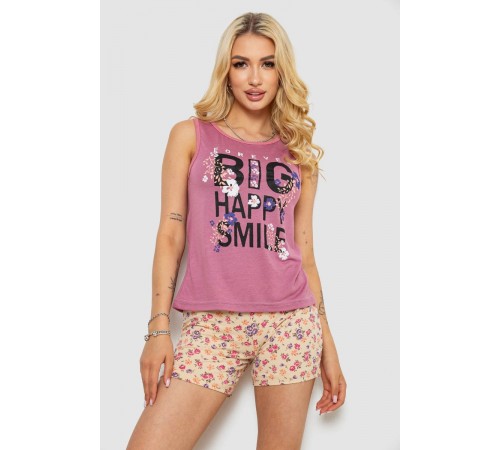 Піжама жіноча з принтом, колір пудровий, 243R24481