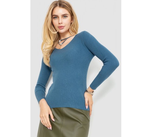 Кофта жіноча в рубчик, колір джинс, 204R037