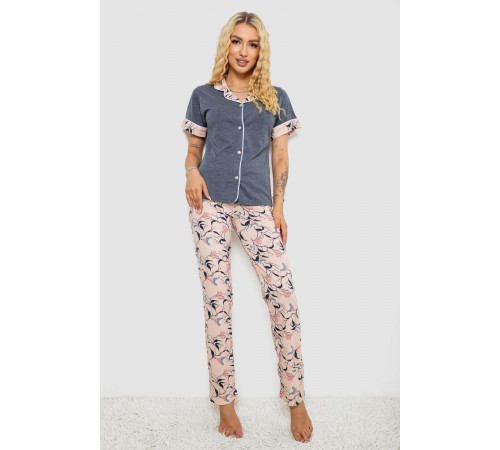 Піжама жіноча з принтом, колір сірий, 243R7100