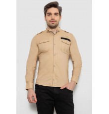 Сорочка чоловіча однотонна з принтом, колір бежевий, 186R02