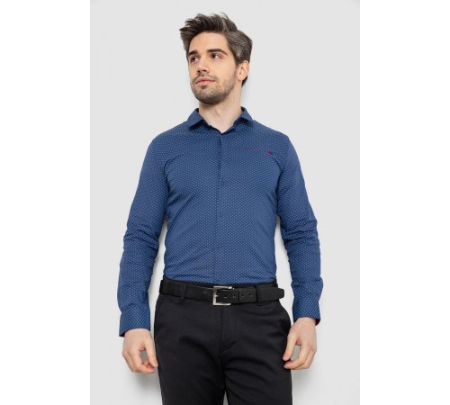 Сорочка чоловіча однотонна з принтом, колір синій, 186R2011