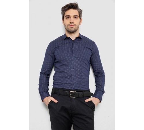 Сорочка чоловіча однотонна з принтом, колір темно-синій, 186R2097