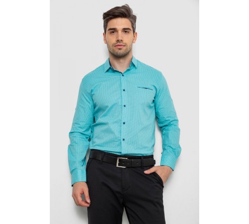 Сорочка чоловіча з принтом, колір бірюзовий, 214R7170-1