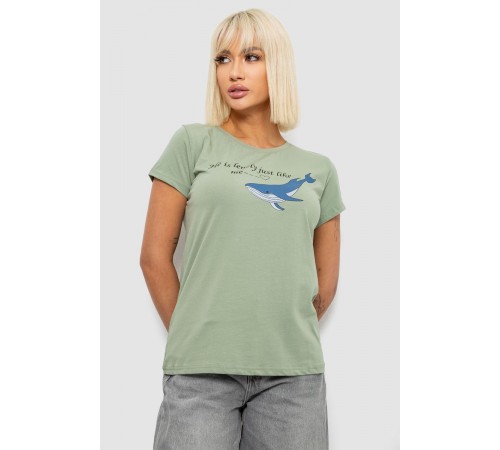 Футболка женская с принтом, цвет оливковый, 244R1006