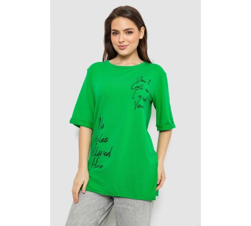 Футболка жіноча з принтом 0, колір зелений, 244R1024-1