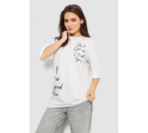 Футболка жіноча з принтом 0, колір молочний, 244R1024-1