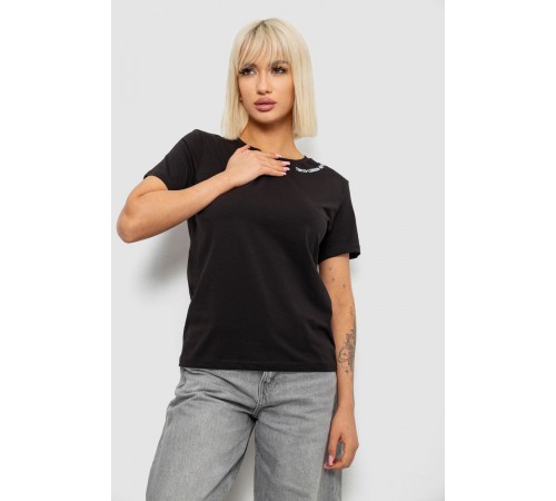 Футболка жіноча з принтом, колір чорний, 244R1043-5