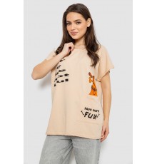 Футболка женская с принтом, цвет светло-бежевый, 244R3002