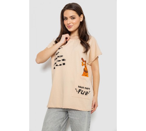 Футболка женская с принтом, цвет светло-бежевый, 244R3002