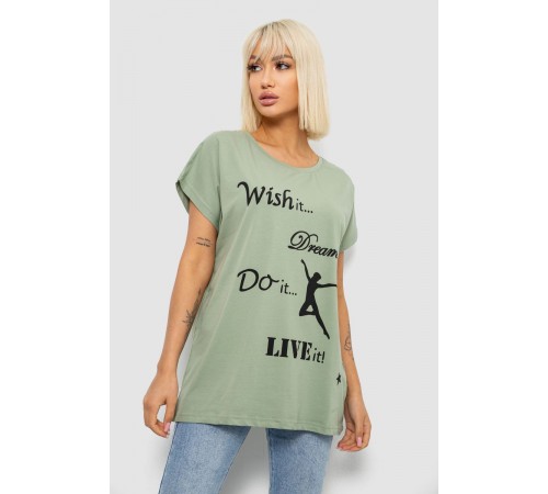 Футболка женская с принтом, цвет оливковый, 244R3004