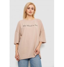 Футболка жіноча з принтом, колір бежевий, 244R3015 Футболка жіноча з принтом, колір бежевий, 244R3015